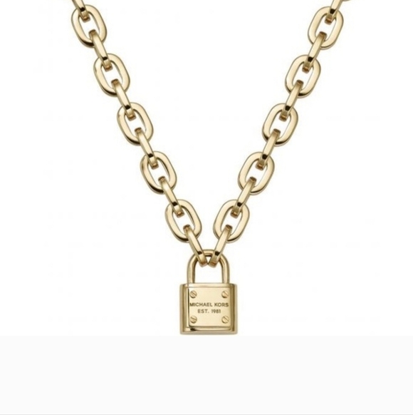 Michael Kors Chain Link Padlock Necklace 14k Gold Plated Stainless Steel NWT - Picture 10 of 16